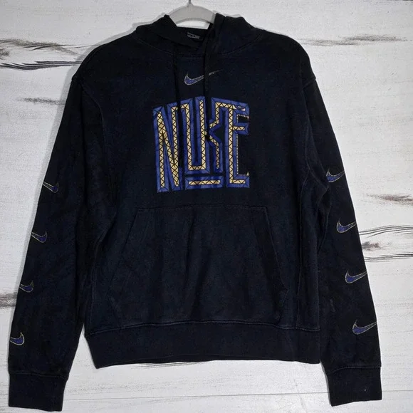 Nike Hoodie Mens Pullover Black Center Swoosh Small Logo Athletic Sweatshirt